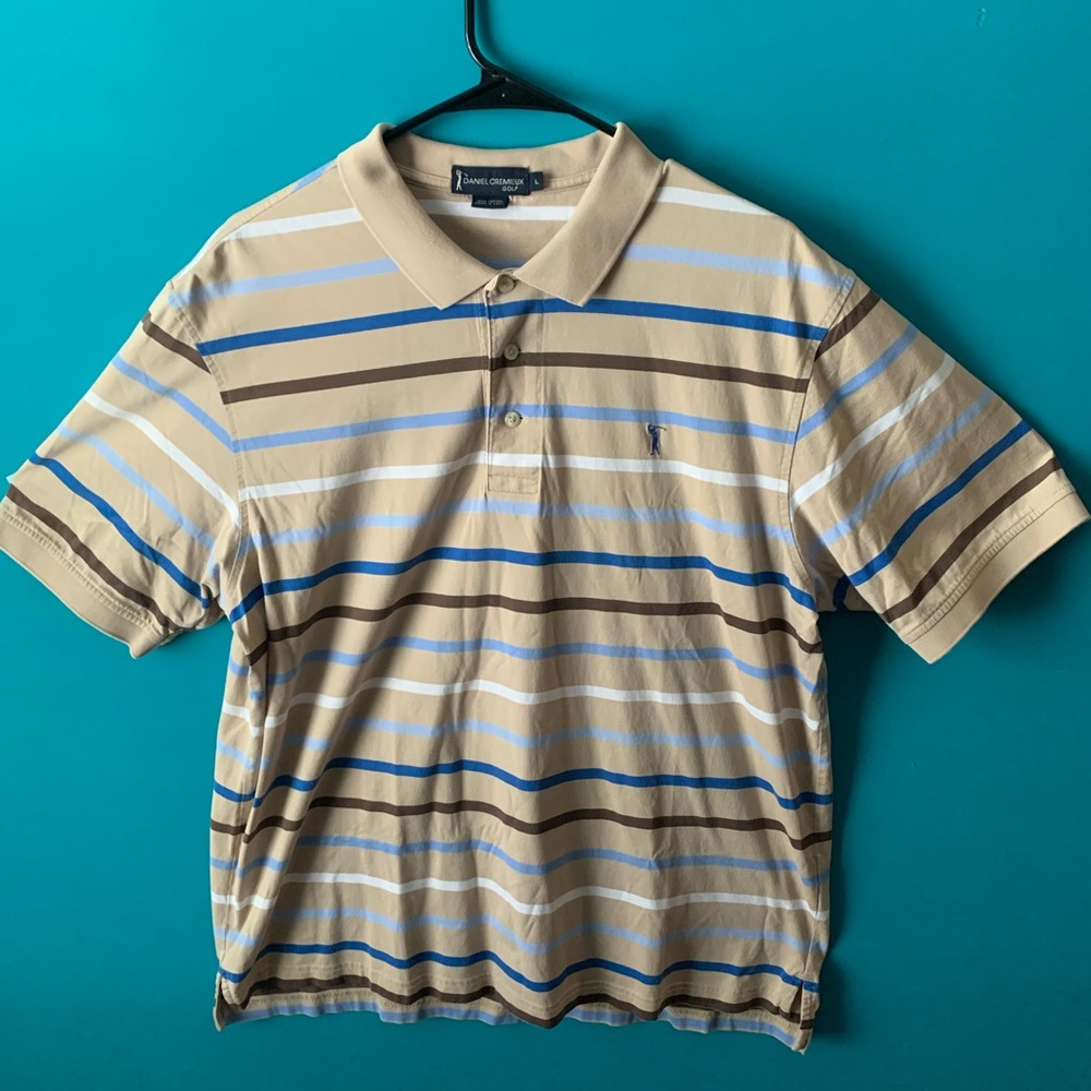 Mens Tan Striped Polo (L) Tshirt